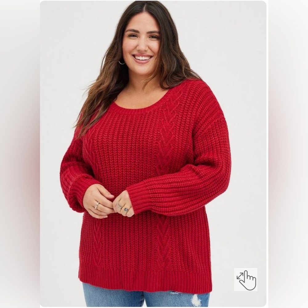 Torrid Red Cable Hearts Sweater Tie Back Pullover Sz 0 Plus Size Large 12 Heart